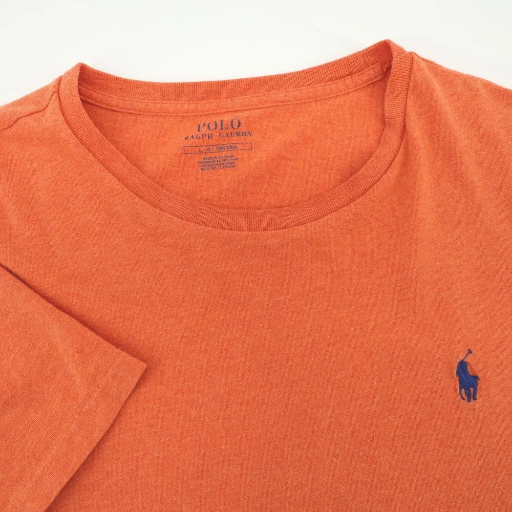 Polo Ralph Lauren Mens T Shirt Large Orange Pony Logo Short Sleeve Casual - Flaw